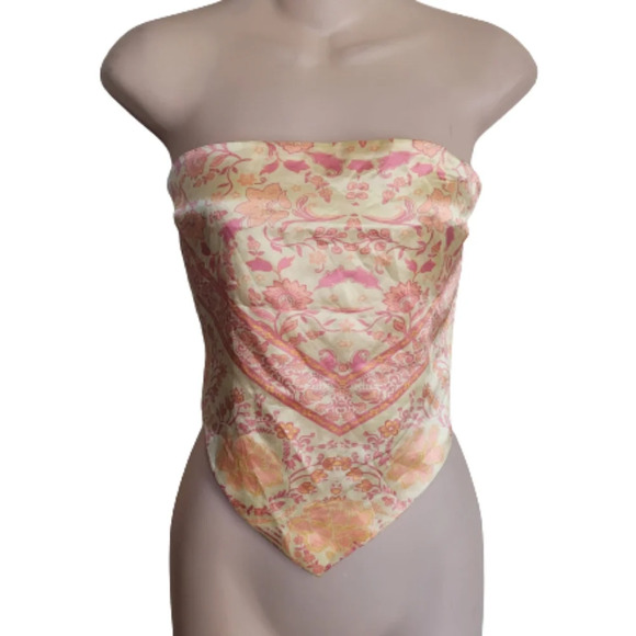 Rue 21 Yellow Pink Floral Satin Sleeveless Scarf Top Size Women's Medium - Picture 1 of 8